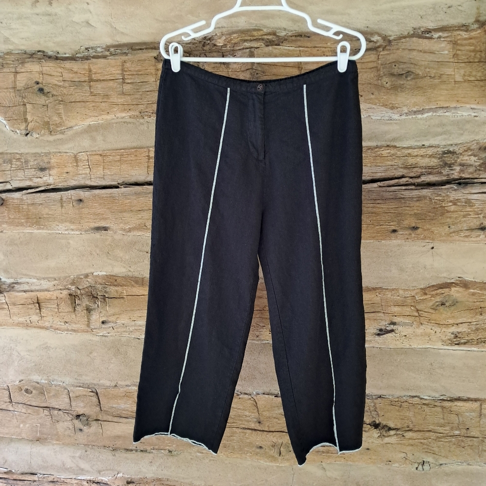 Key Lime Pie Black Wide Legged Linen & Viscose Cropped Pants Size XL